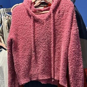 POL Plush Hooded Sweater in Rose Pink
